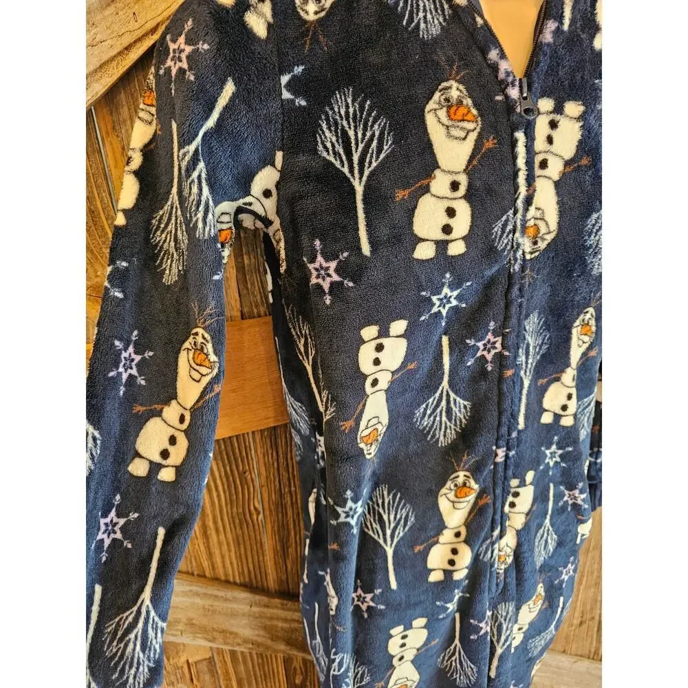 Frozen size small S unisex one piece zip up hooded pajama lounge Christmas ^ - Picture 3 of 7